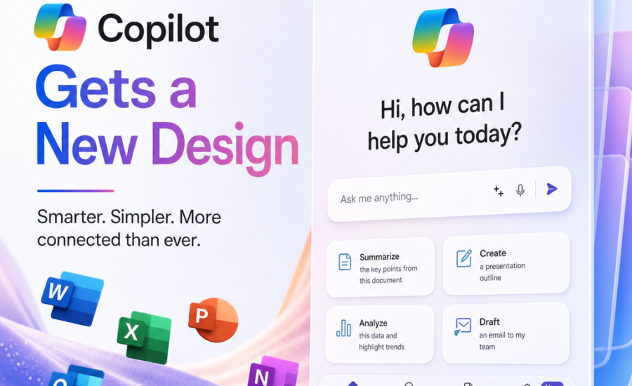 Microsoft 365 Copilot interface with a new design for simpler, more connected productivity.