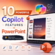 Infographic of 10 Copilot features in PowerPoint for creating and designing presentations.