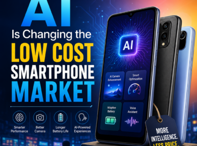 Conceptual image of AI transforming low-cost smartphones with smarter performance and advanced features