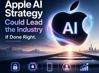 Illustration of Apple’s AI strategy highlighting privacy, powerful hardware, seamless integration, and personal intelligenc