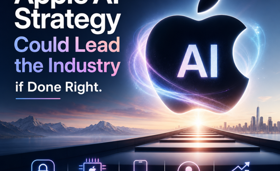 Illustration of Apple’s AI strategy highlighting privacy, powerful hardware, seamless integration, and personal intelligenc