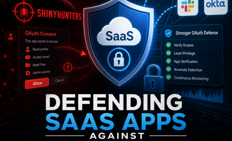 Diagram of SaaS app security defenses against ShinyHunters OAuth abuse attacks