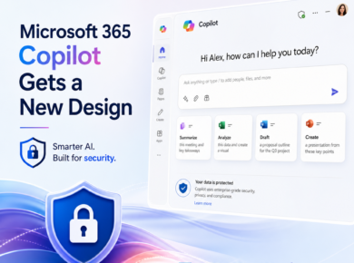 Microsoft 365 Copilot interface with new design and AI-powered security features