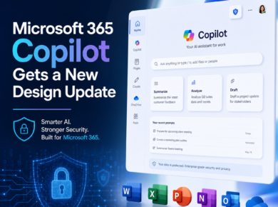 Microsoft 365 Copilot interface showing updated AI features and security enhancements