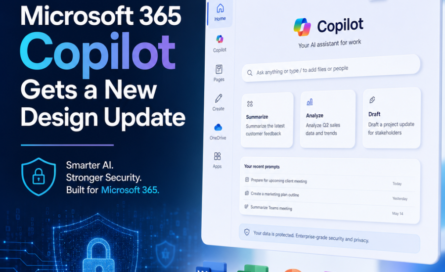 Microsoft 365 Copilot interface showing updated AI features and security enhancements