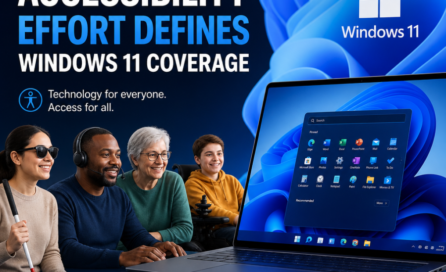 Windows 11 accessibility features shown in a colorful Microsoft-style infographic