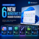 Windows 11 announcement graphic about six new Insider features, including AI search, Paint tools, security, and phone integra