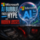 Illustration of the Microsoft AI bubble with smiling faces, highlighting hype, hidden losses, and rising AI costs