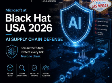 Microsoft booth at Black Hat USA 2026 promoting AI-powered supply chain defense in Las Vegas