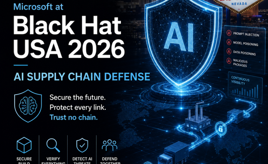 Microsoft booth at Black Hat USA 2026 promoting AI-powered supply chain defense in Las Vegas
