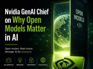 Nvidia GenAI chief speaking on stage about why open models matter in AI development