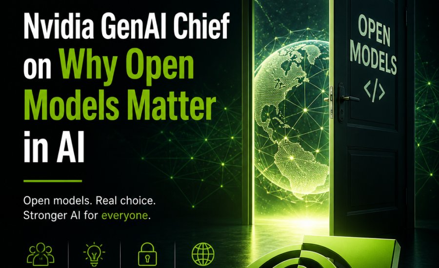 Nvidia GenAI chief speaking on stage about why open models matter in AI development