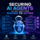Illustration of AI agents moving from data reading to taking actions, with access control and anomaly detection icons