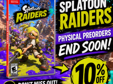 Splatoon Raiders Nintendo Switch game box art with preorder discount banner and release date details