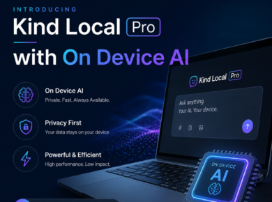 Promotional graphic for Synsira’s Kind Local Pro, highlighting privacy-first on-device AI and local processing