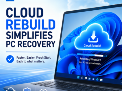 Windows 11 recovery screen showing cloud rebuild option for faster, secure PC restoration