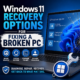 Windows 11 recovery options screen with Repair startup, System Restore, Command Prompt, and Recovery from drive options