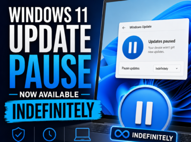 Windows 11 update settings showing pause updates option available indefinitely