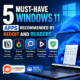 Graphic listing five recommended Windows 11 apps from Reddit users and readers, shown in a simple infographic.