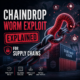 Diagram explaining the ChainDrop worm exploit in supply chains and third-party risk protection.