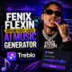 Fenix Flexin onstage with microphone, tied to news about using Treblo AI music generator for music creation