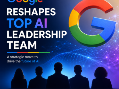 Google AI leadership team reshuffle shown in a featured news graphic