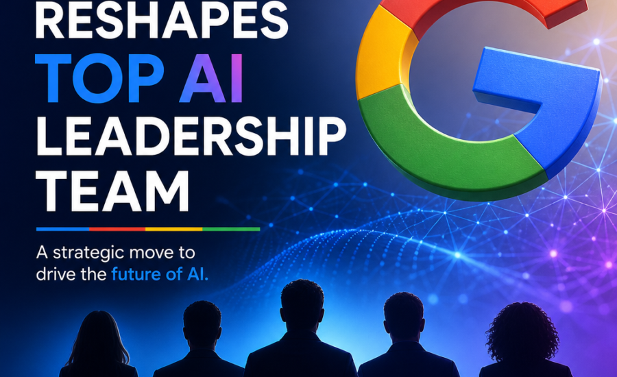 Google AI leadership team reshuffle shown in a featured news graphic
