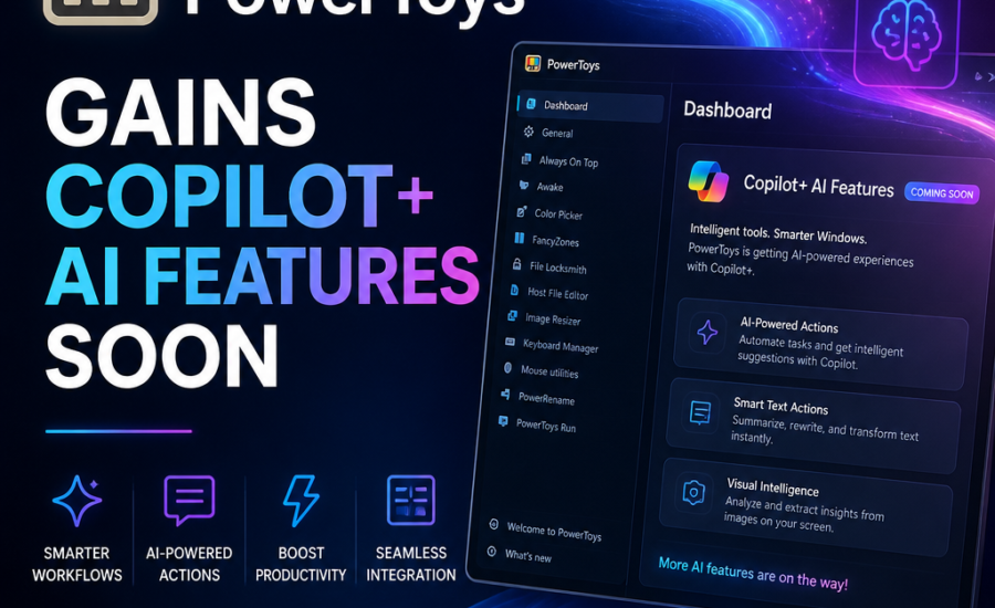 Microsoft PowerToys announcement about upcoming Copilot+ AI features for productivity and integration