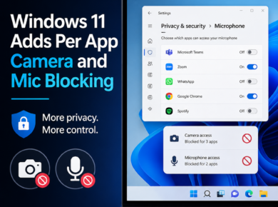 Windows 11 privacy settings screen showing per-app camera and microphone access controls
