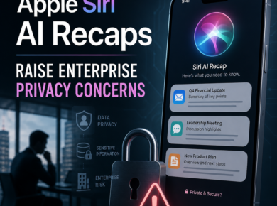 Illustration of Apple Siri AI Recaps highlighting enterprise privacy concerns about sensitive data and security risks