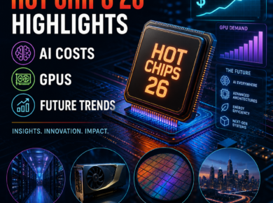 Hot Chips 26 presentation slide on AI chip costs, GPU demand, advanced packaging, and data center trends