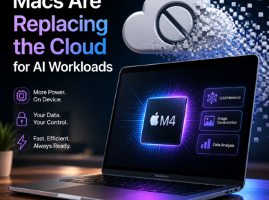 MacBook Pro with Apple M4 chip symbolizing on-device AI performance replacing cloud workloads