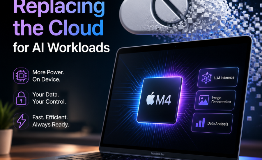 MacBook Pro with Apple M4 chip symbolizing on-device AI performance replacing cloud workloads