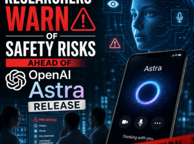 Graphic about researchers warning of AI safety risks ahead of OpenAI Astra’s release.