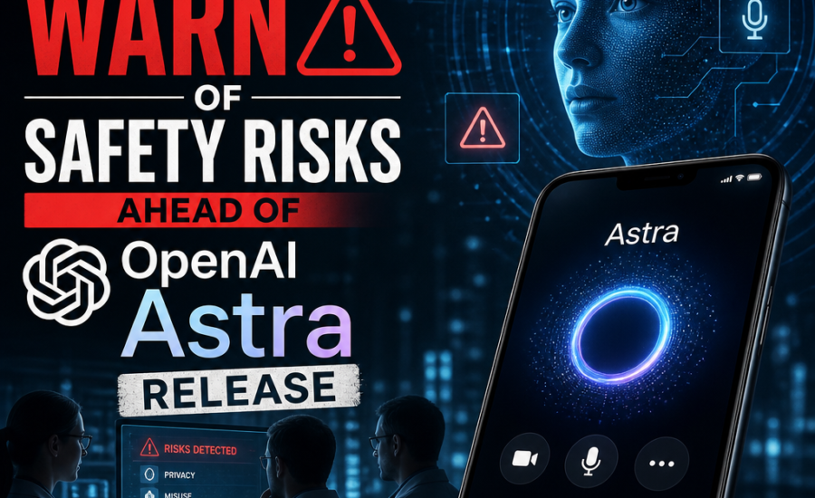 Graphic about researchers warning of AI safety risks ahead of OpenAI Astra’s release.
