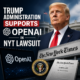 Trump, OpenAI, and legal documents illustrating Trump administration support in New York Times lawsuit