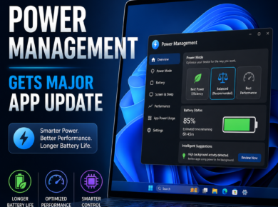 Windows 11 power settings screen promoting smarter power control, longer battery life, and optimized app performance